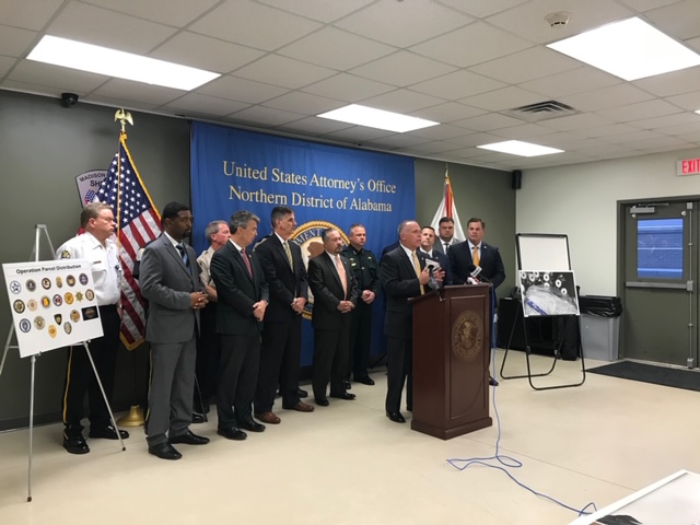 Federal, state & local authorities announcing the results of the operation targeting drug trafficking in north Alabama.