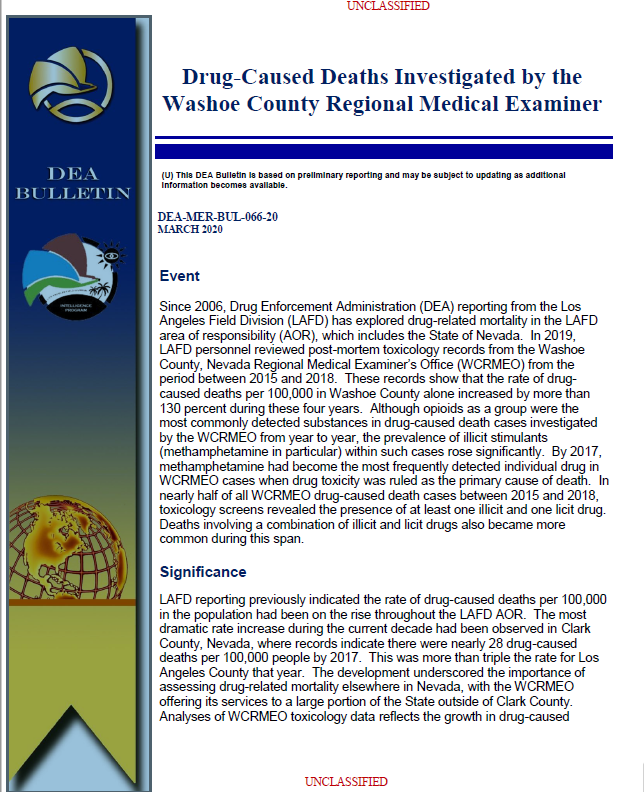 Drug-Caused Deaths Investigated by the Washoe County Regional Medical Examiner