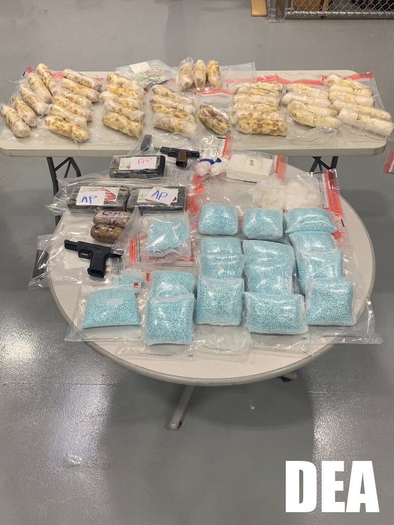 150,000 Fentanyl Pills, 40+ lbs. Meth, 3+ KG Cocaine, 1+ KG Fentanyl Powder, 1 KG Heroin, 2 Firearms Seized