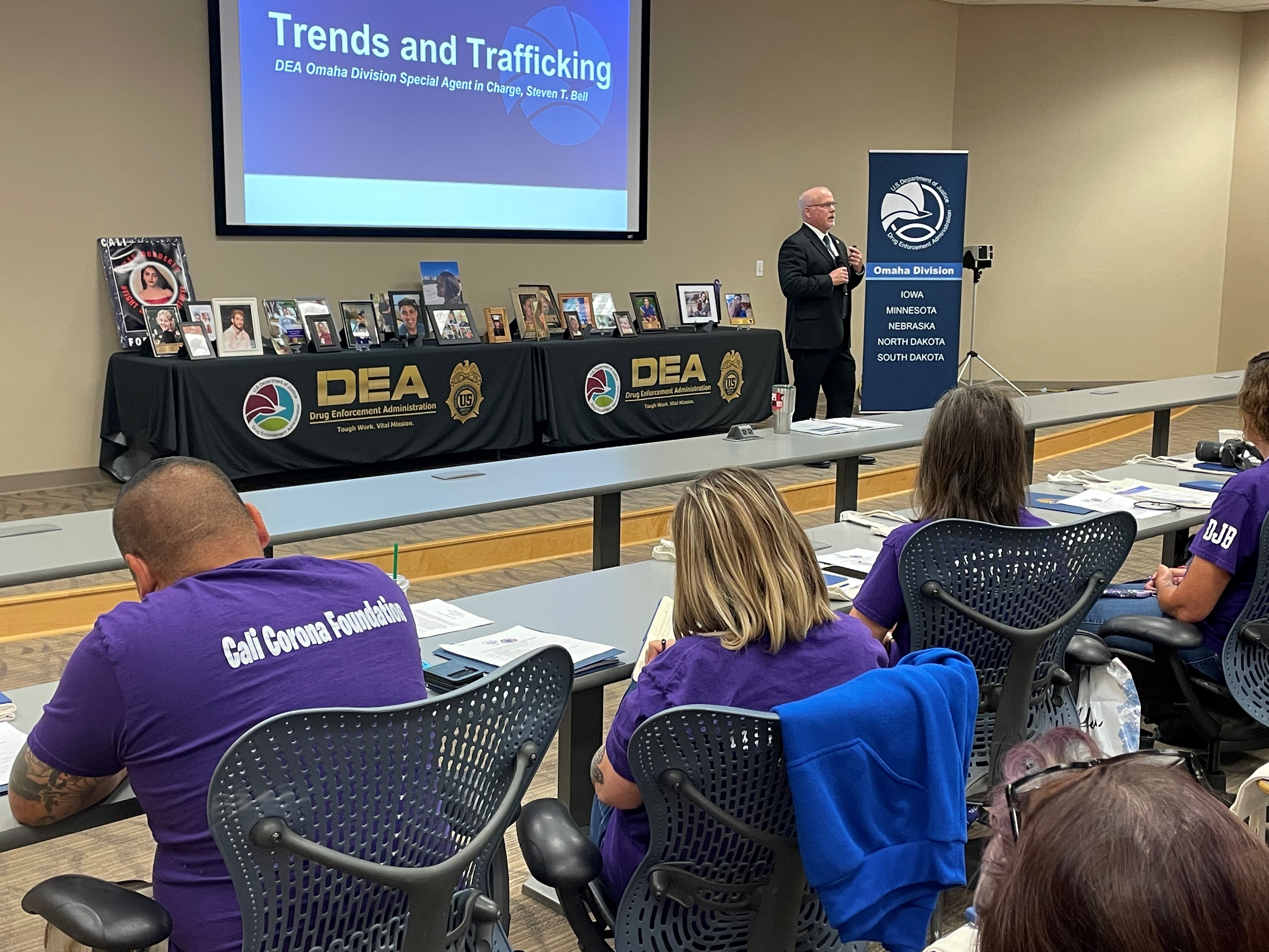 DEA Omaha Division Special Agent in Charge Steven T. Bell speaks to family members at the 2024 Family Summit.