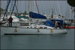 Sailboat Laurel arriving the Port of St. Thomas, VI