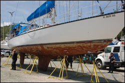 Sailboat Laurel being searched by CBP Officers at the Independent Boat Yard in St. Thomas, VI