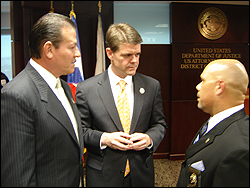 (L-R) ICE SAC Roberto Escobar, ICE Director John Morton and DEA ASAC Pedro Janer discuss details of the investigation which resulted in CCE charges against Jose D. FIGUEROA-Agosto and 16 members of his DTO.