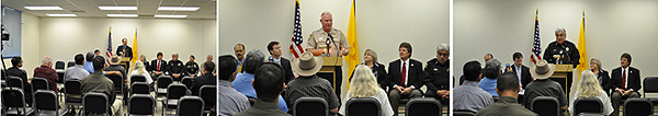 Joseph Arabit, SAC El Paso Division, James R. "Rob" Coon, Chaves County Sheriff, and Al Solis, Chief, Roswell Police Chief announce results of MET operation.