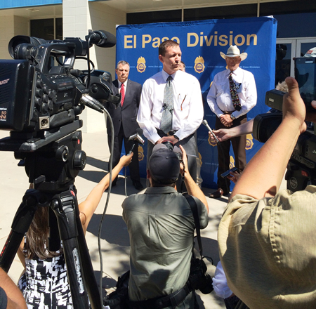 Special Agent in Charge Will Glaspy answers questions from the press following a large takedown in Odessa, Texas.