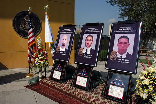 3 DEA Special Agents, members of the Kabul Country Office, died on October 26, 2009 when the U.S. military helicopter they were on crashed while returning from a joint counter narcotics mission in Western Afghanistan. (Photo by Daniel Wilkinson)