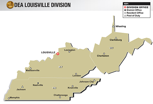 map of DEA Louisville Division