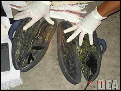 Sandals used by drug traffickers to smuggle heroin and cocaine. 