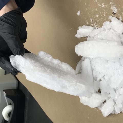 Photo of extremely pure crystal methamphetamine in a DEA lab