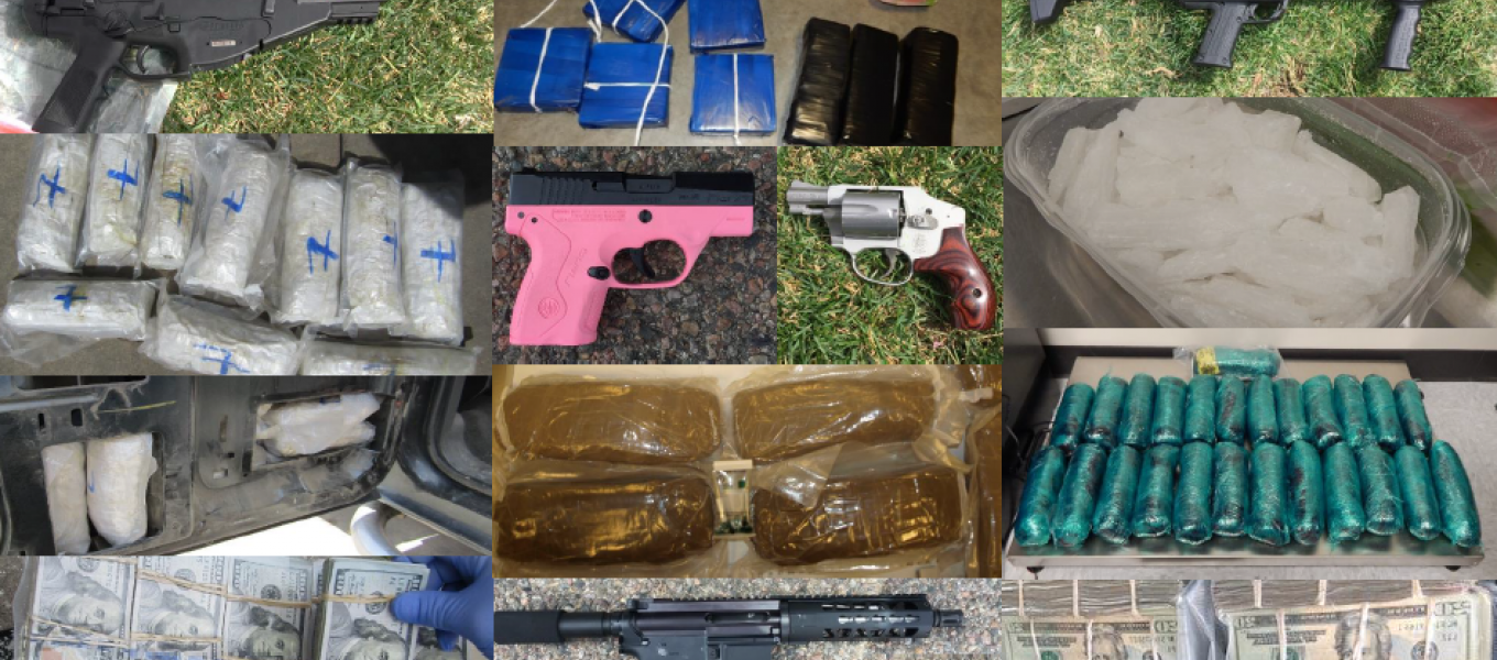 Representation of drugs, guns & money seized from DTO