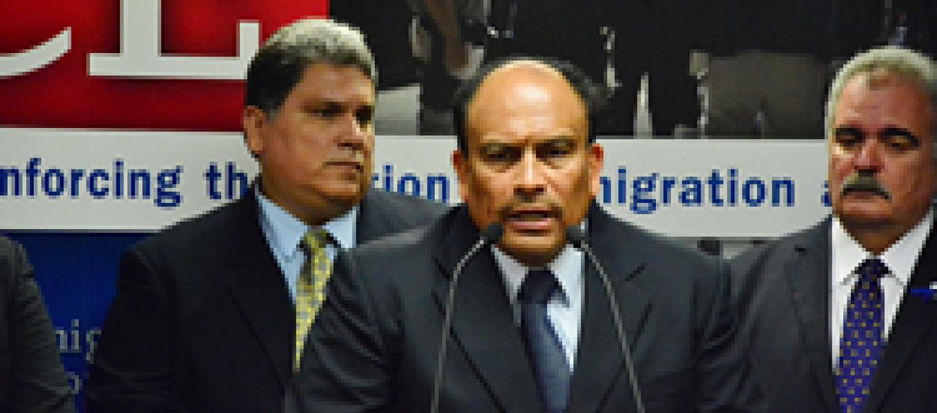 At the joint news conference DEA ASAC Sergio Luna (center) highlights DEA's role in the investigation. Standing next to ASAC Luna is (L) AUSA Carlos Cardona and (R) FBI ASAC Samuel Santana. 