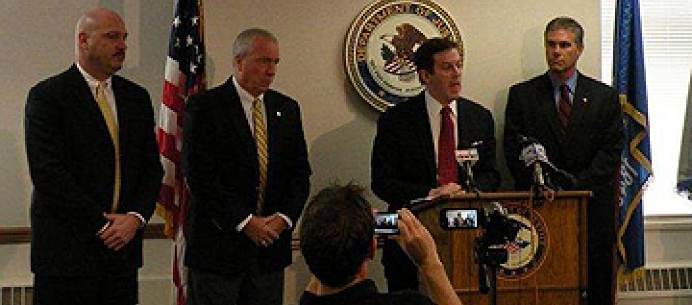 Milwaukee Police Department Captain Tony Smith, DEA Special Agent in Charge Jack Riley, US Attorney James Santelle, Wisconsin Attorney General J.B. Van Hollen addressing the media at the Milwaukee press conference.