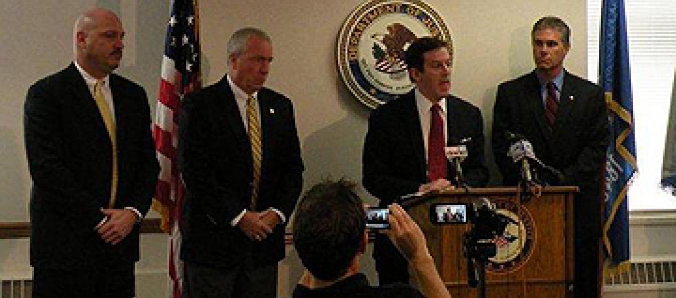 Milwaukee Police Department Captain Tony Smith, DEA Special Agent in Charge Jack Riley, US Attorney James Santelle, Wisconsin Attorney General J.B. Van Hollen addressing the media at the Milwaukee press conference.