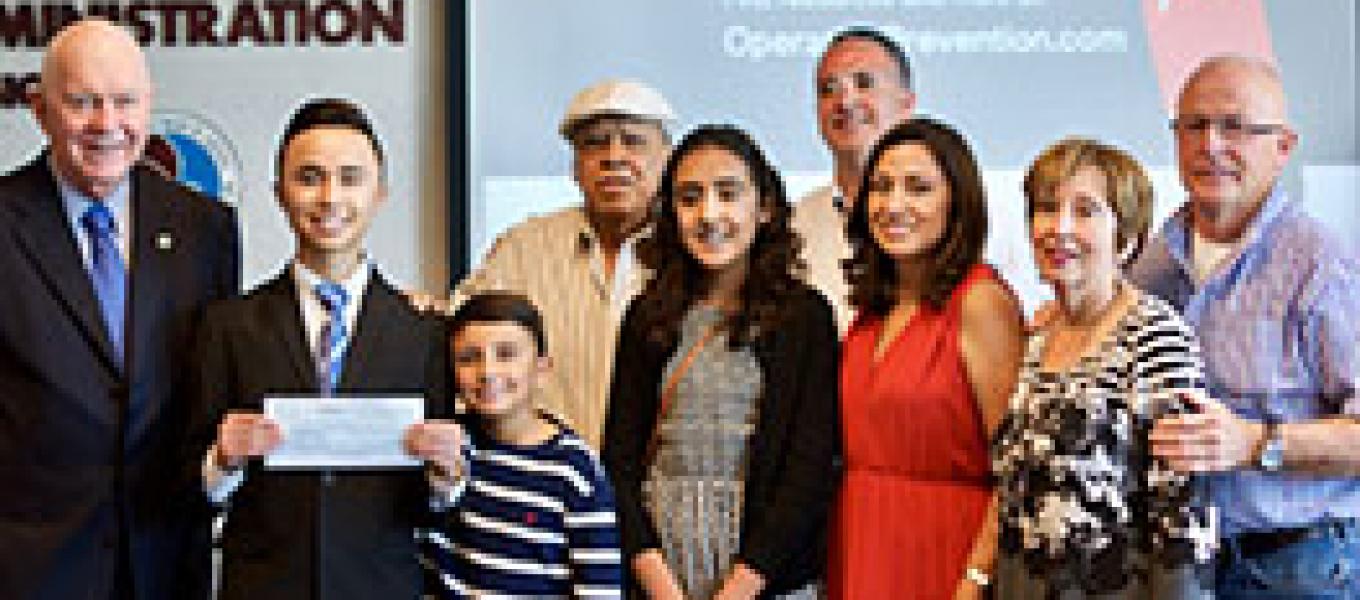 Operation Prevention Video Challenge 3rd place winner, Nate Trillo, with his family and DEA Education Foundation Board Member, Charlie Blau.