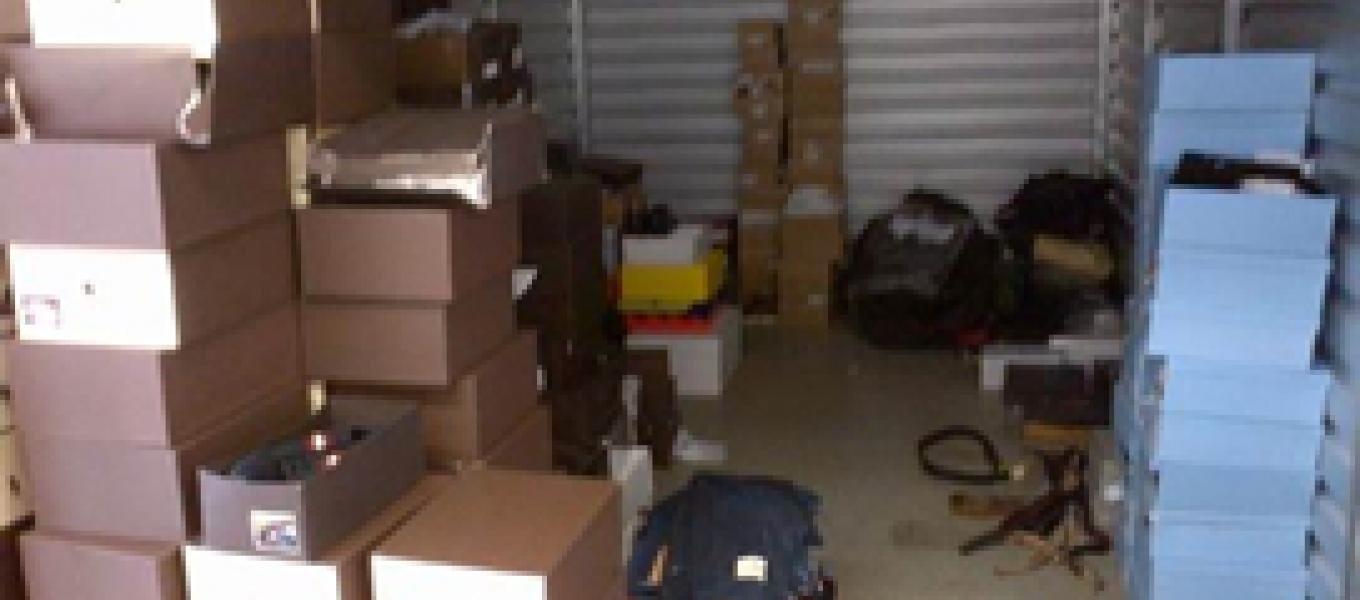 Among the items seized from an Atlanta storage unit: shoes, pants, glasses, belts, hats and bags with a retail value of $258,200.