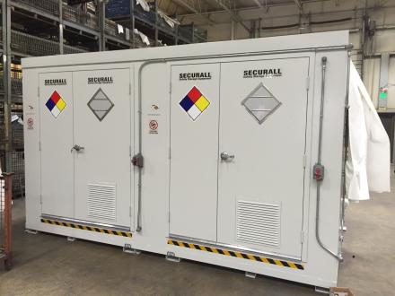 A dual compartment container for hazardous waste storage.  Containers like these are used at DEA’s ACS storage sites.